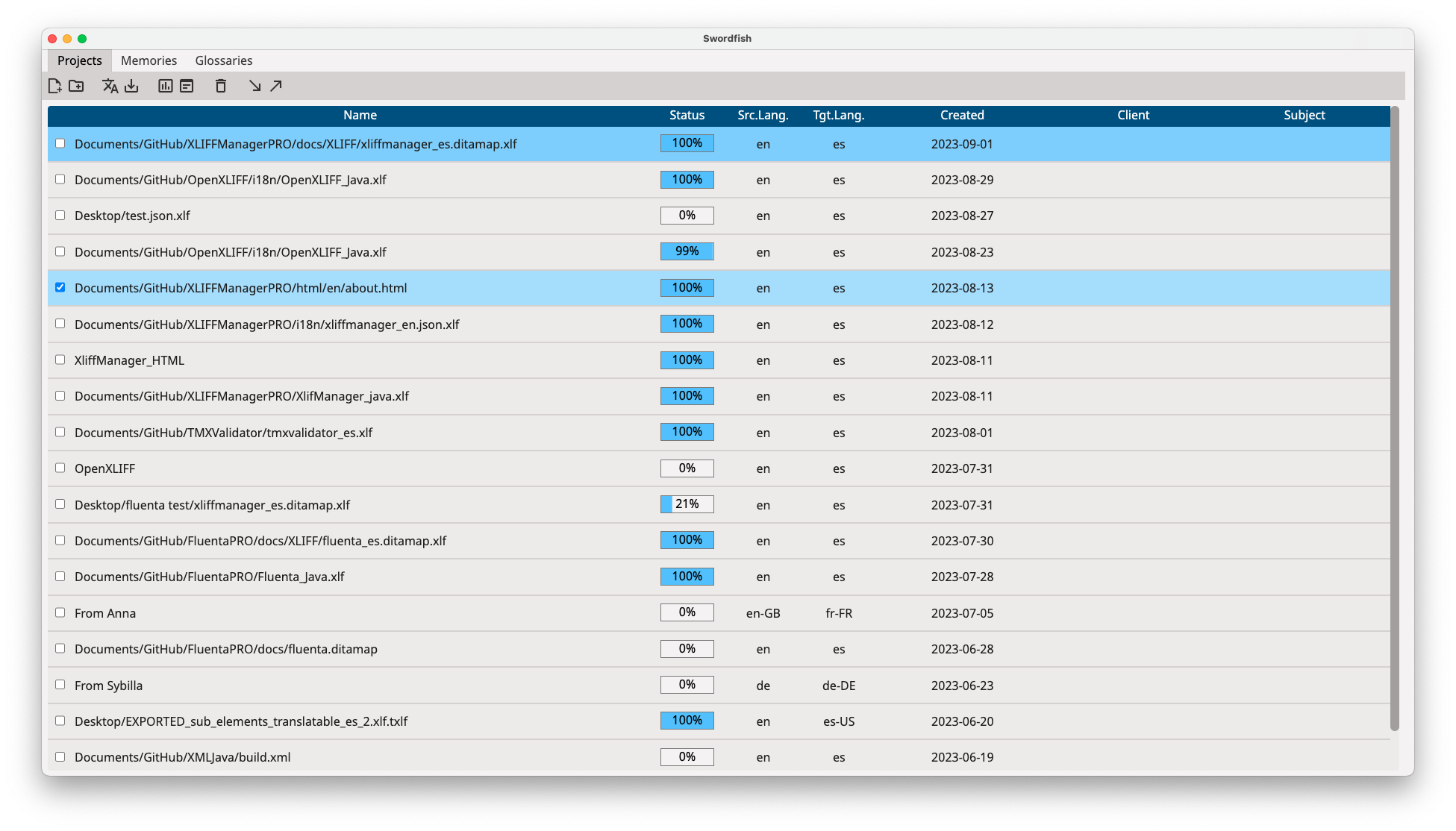 Swordfish Projects View (Light Mode)