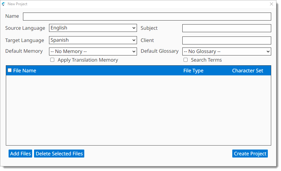 Add Project dialog